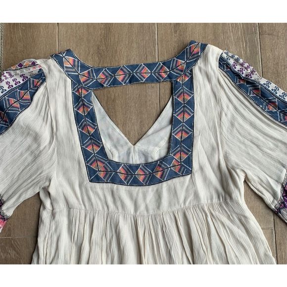 Free People Terra Nova boho blue purple print lined Tunic Mini Dress sz L - Picture 11 of 12